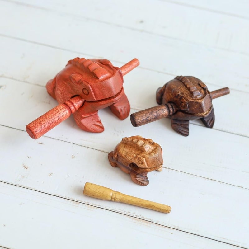 RATREE 888 Guiros Percussion Instruments Wooden Frog wooden frog musical instrument 3 Pieces Set of 4 Inch Frog, 3 Inch Frog, and 2.25-2.75 Inch Frog Home Decor (Brown/Dark Brown/Natural Color) - Image 3